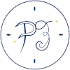 Logo de Positiv'Evidence. Il représente un cercle avec une bordure bleu et des lettres PE dessinées en bleu aussi. De part et d'autres des lettres il y a des étoiles couleur or et des traits dans chaque coin cardinaux.